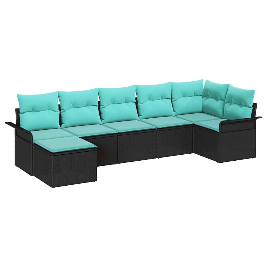 Conjunto de sofá de jardín 7 pcs Negro ratán sintético