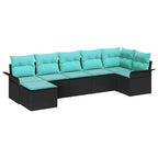 Conjunto de sofá de jardín 7 pcs Negro ratán sintético