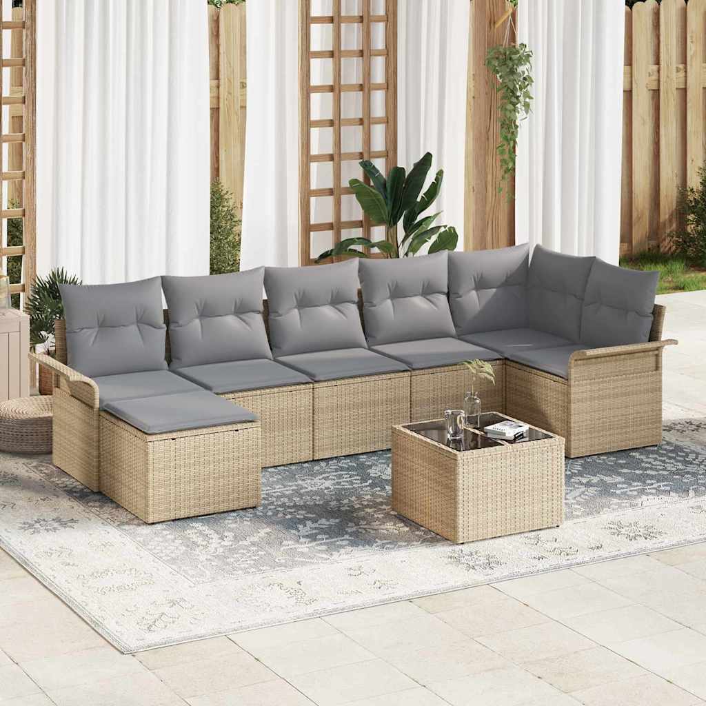 Conjunto de sofá de jardín 7 pcs Beige ratán sintético