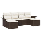 Conjunto de sofá de jardín con cojín 6 pcs Marrón Poliratán
