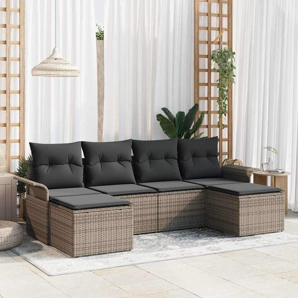 Conjunto de sofá de jardín con cojín 6 pcs Gris ratán sintético