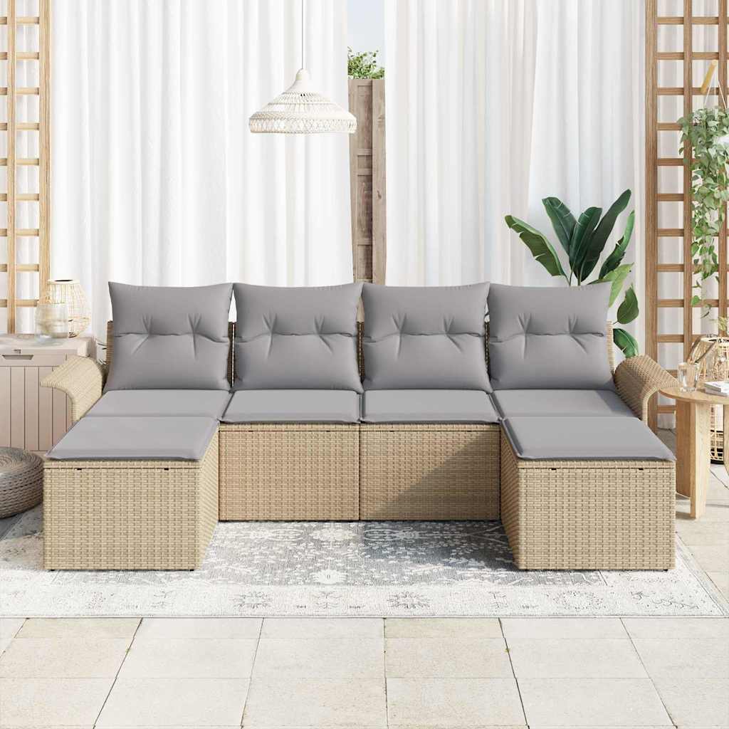 Conjunto de sofá de jardín 6 pcs Beige ratán sintético