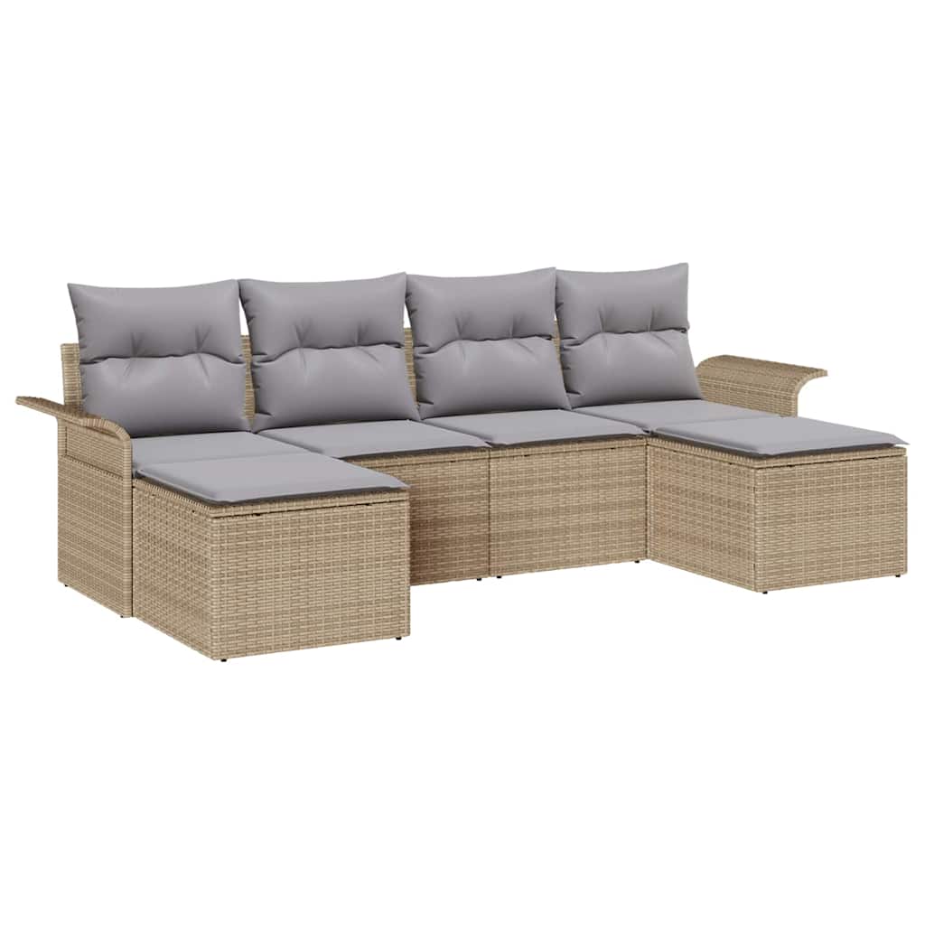 Conjunto de sofá de jardín 6 pcs Beige ratán sintético