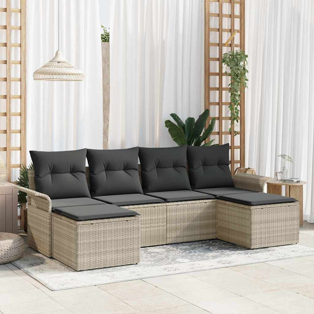Conjunto de sofá de jardín con cojín 6 pcs Gris claro Poliratán