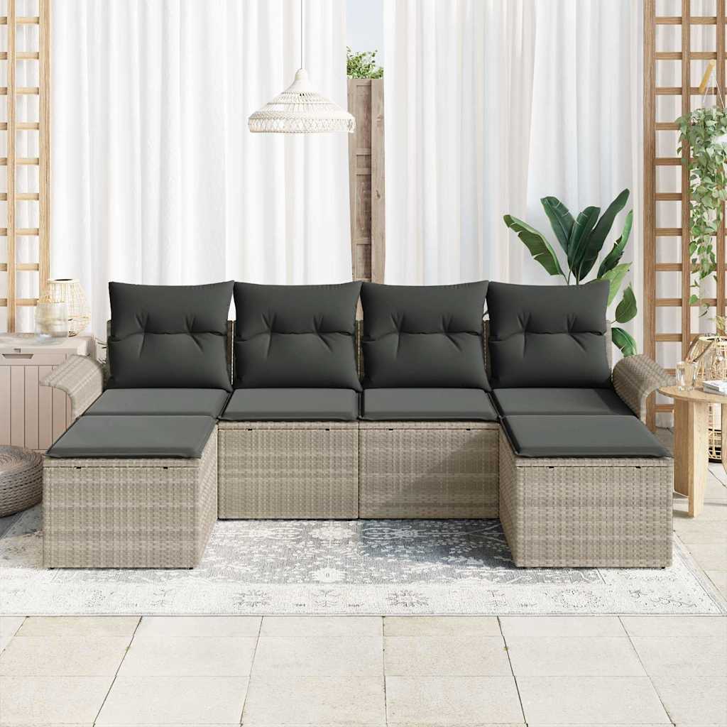 Conjunto de sofá de jardín con cojín 6 pcs Gris claro Poliratán