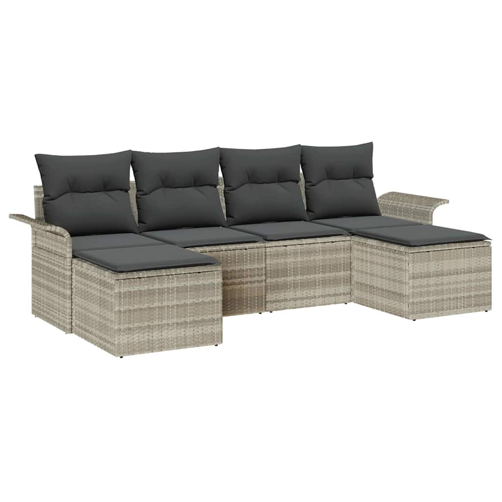 Conjunto de sofá de jardín con cojín 6 pcs Gris claro Poliratán
