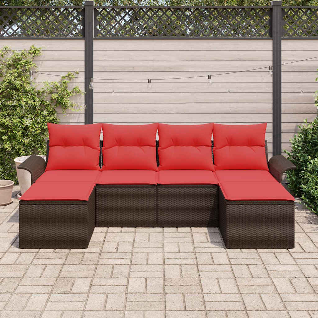 Conjunto de sofá de jardín 6 pcs Marrón ratán sintético