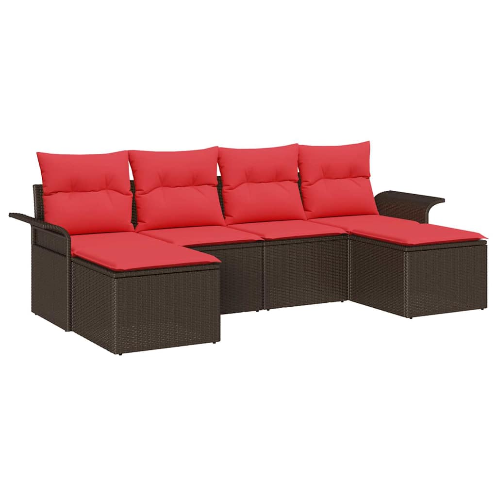 Conjunto de sofá de jardín 6 pcs Marrón ratán sintético