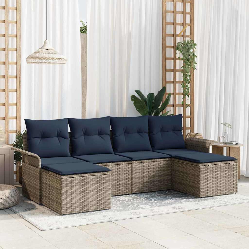 Conjunto de sofá de jardín 6 pcs Marrón ratán sintético