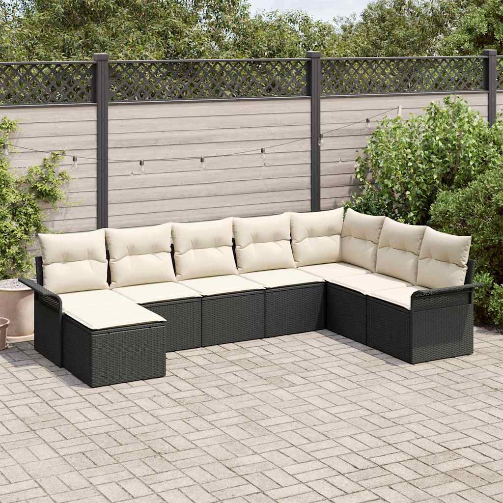 Conjunto de sofá de jardín 8 pcs Negro ratán sintético