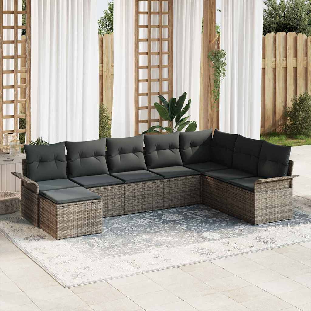 Conjunto de sofá de jardín con cojín 8 pcs Gris ratán sintético
