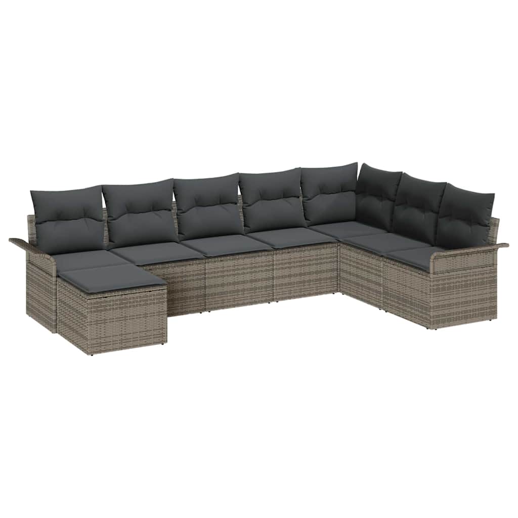 Conjunto de sofá de jardín con cojín 8 pcs Gris ratán sintético