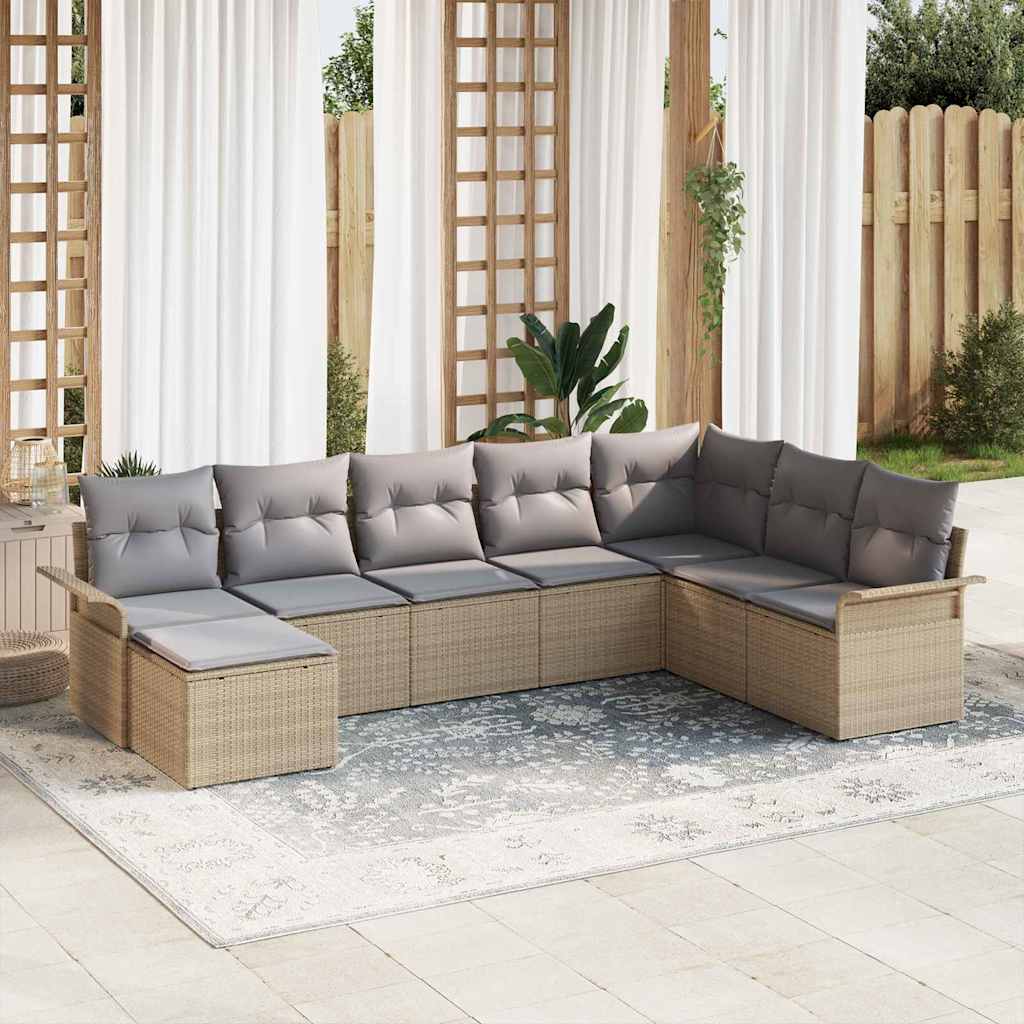 Conjunto de sofá de jardín 6 pcs Beige y blanco Poliratán