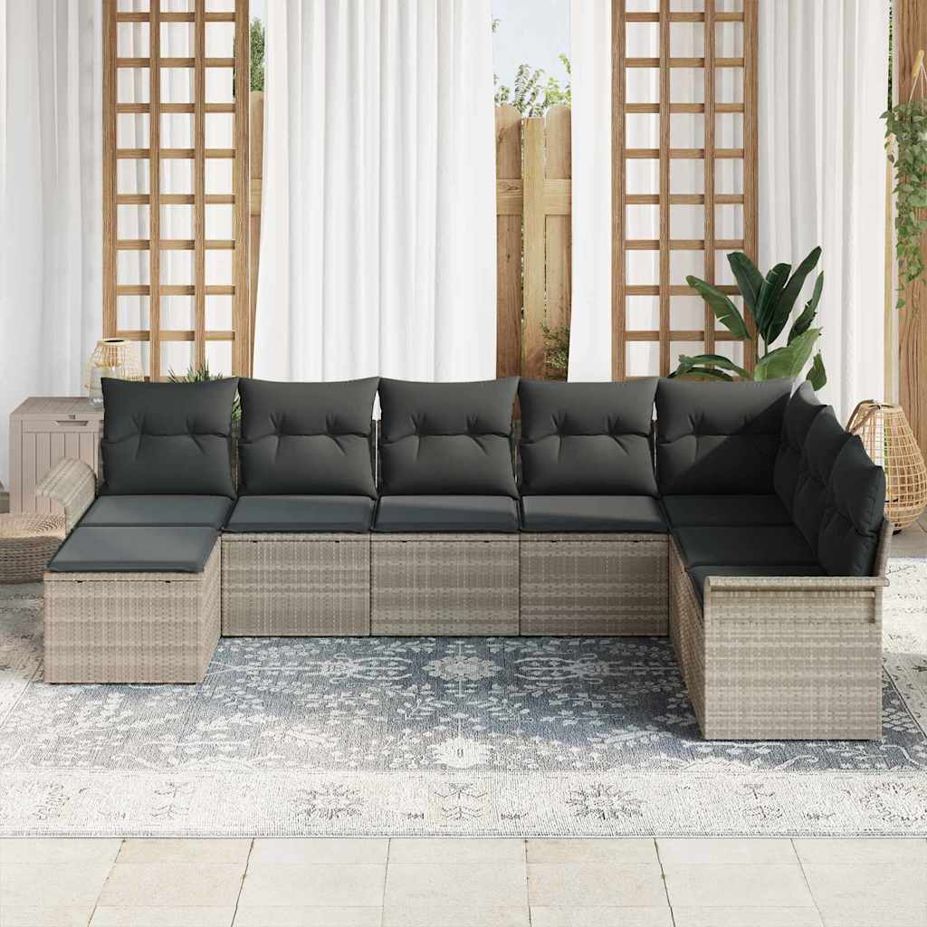 Conjunto de sofá de jardín 8 pcs Gris Claro ratán sintético