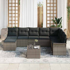 Conjunto de sofá de jardín con cojín 9 pcs Gris Poliratán