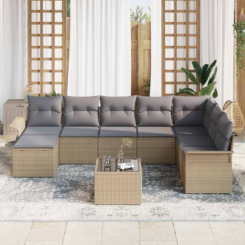 Conjunto de sofá de jardín 9 pcs Beige ratán sintético