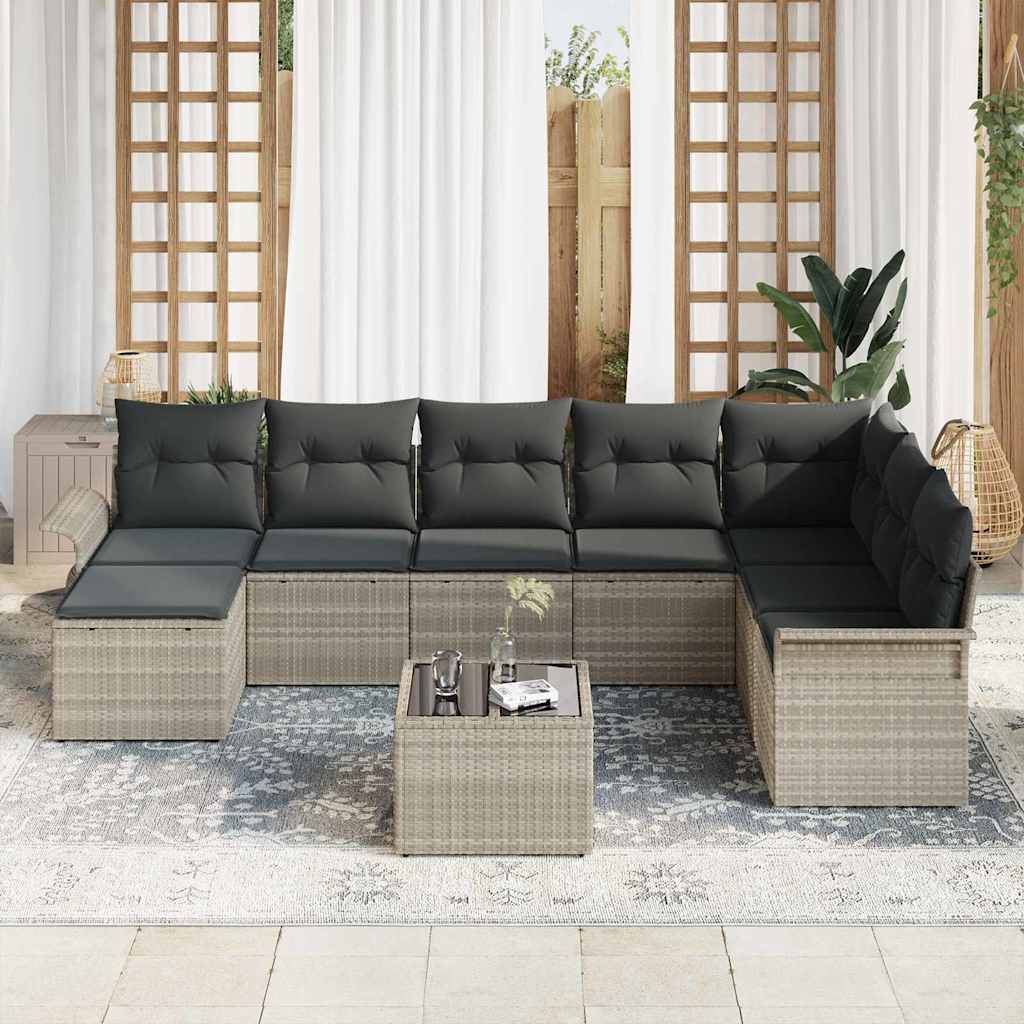 Conjunto de sofá de jardín con cojín 9 pcs Gris claro Poliratán
