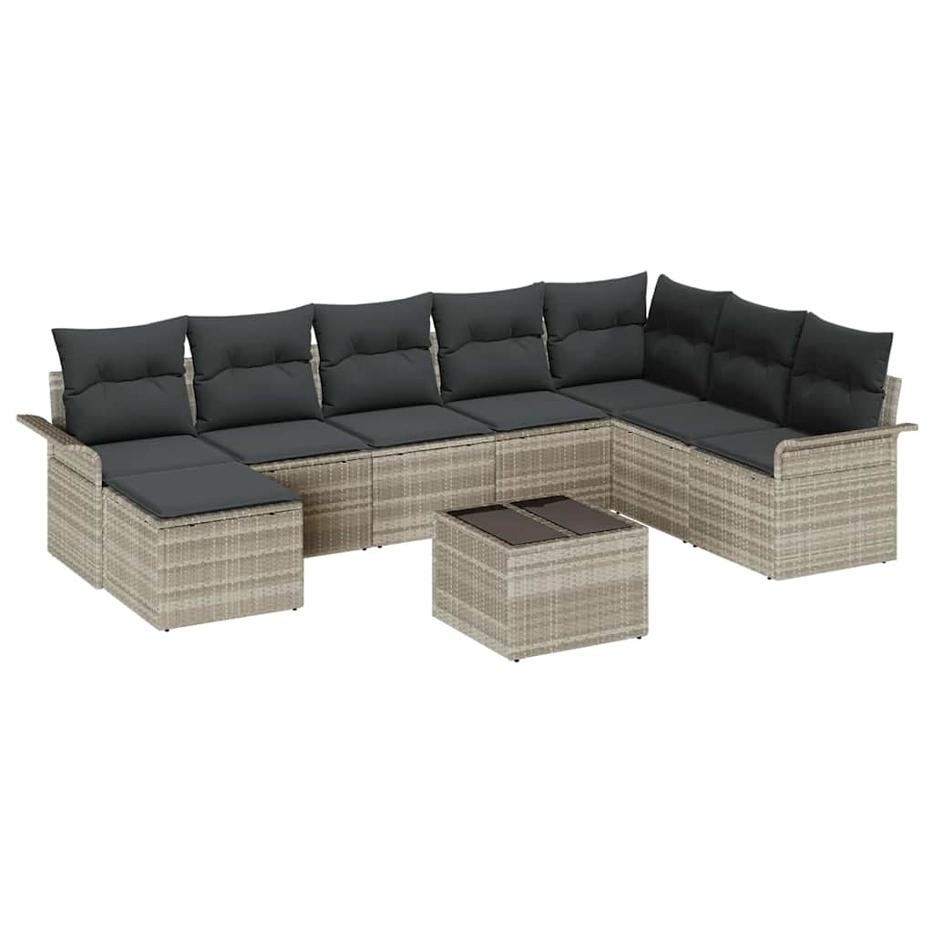 Conjunto de sofá de jardín con cojín 9 pcs Gris claro Poliratán