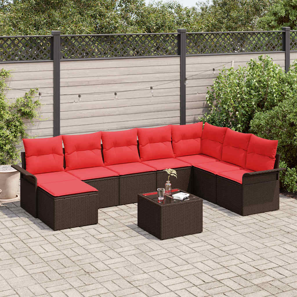 Conjunto de sofá de jardim 8 peças em vime sintético castanho