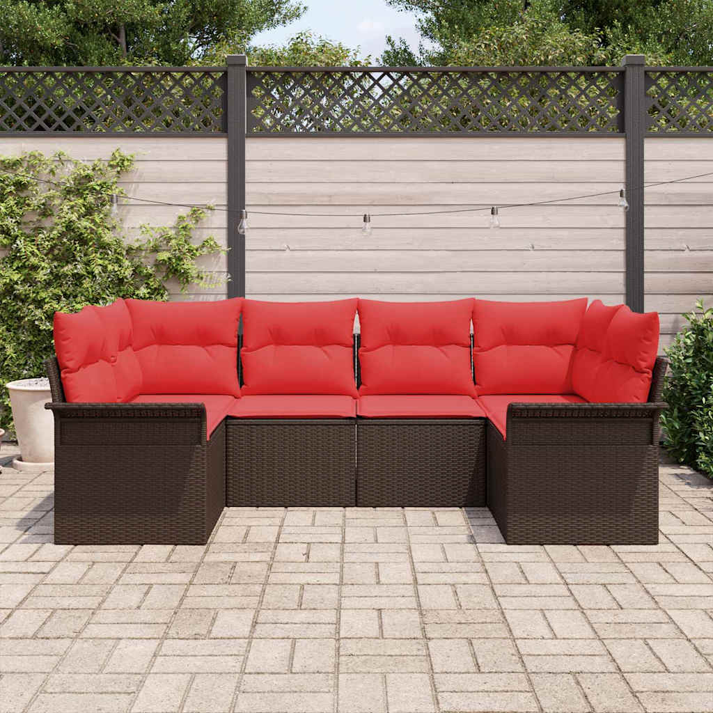 Conjunto de sofá de jardín 6 pcs Marrón ratán sintético