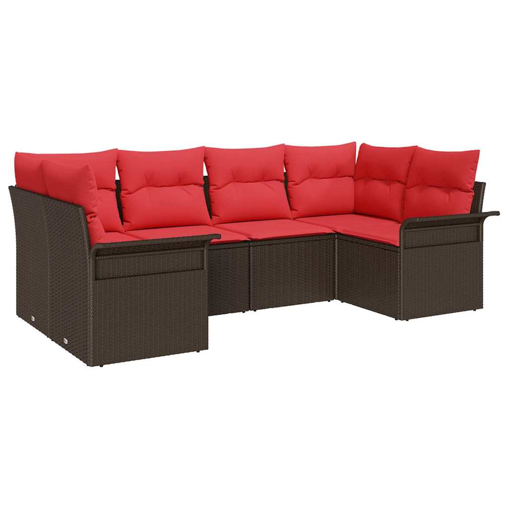 Conjunto de sofá de jardín 6 pcs Marrón ratán sintético