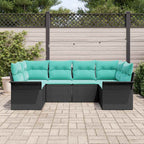 Conjunto de sofá de jardín con cojín 6 pcs Negro Poliratán