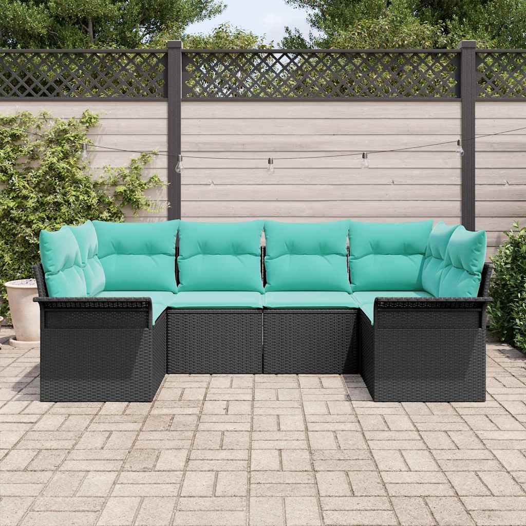 Conjunto de sofá de jardín con cojín 6 pcs Negro Poliratán