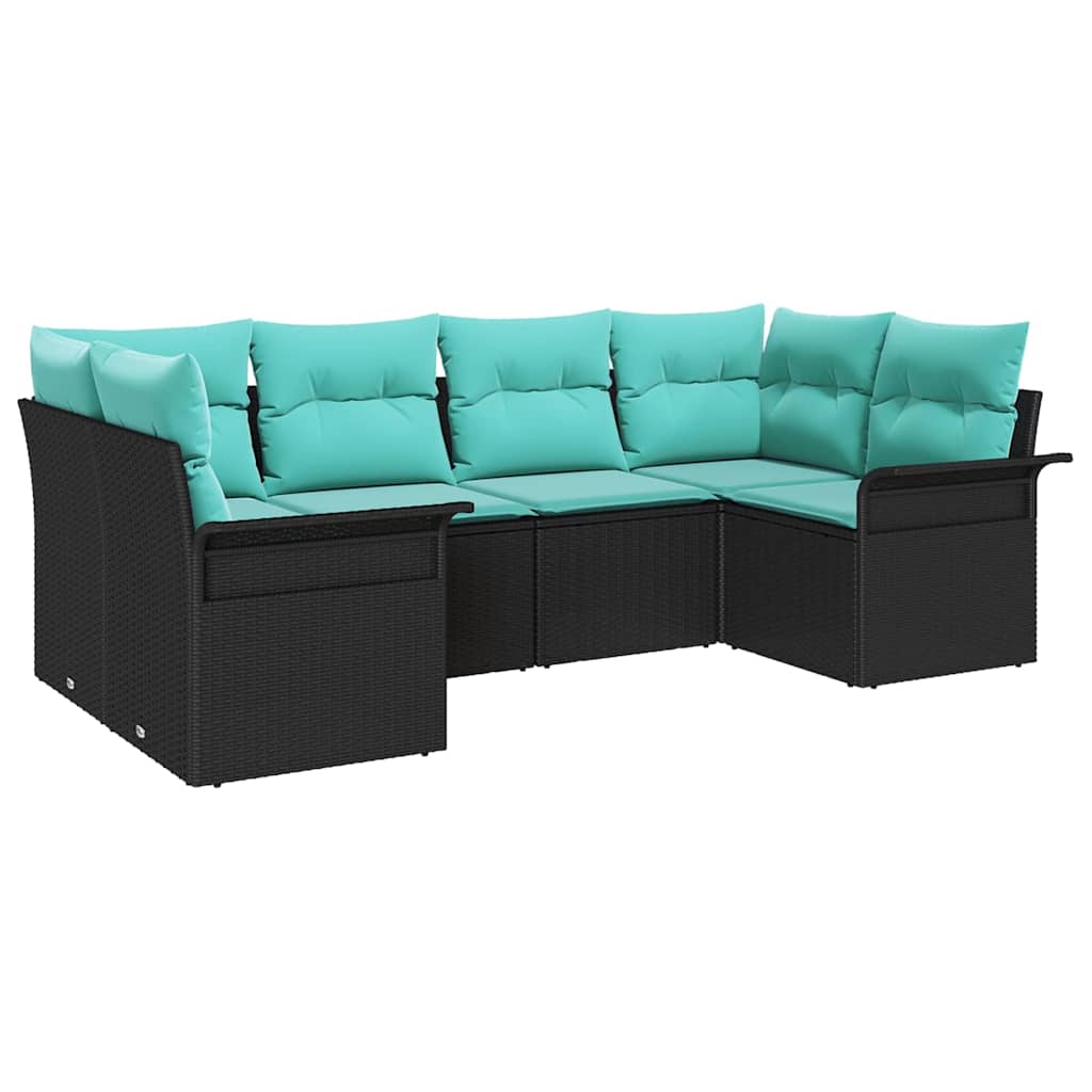 Conjunto de sofá de jardín con cojín 6 pcs Negro Poliratán