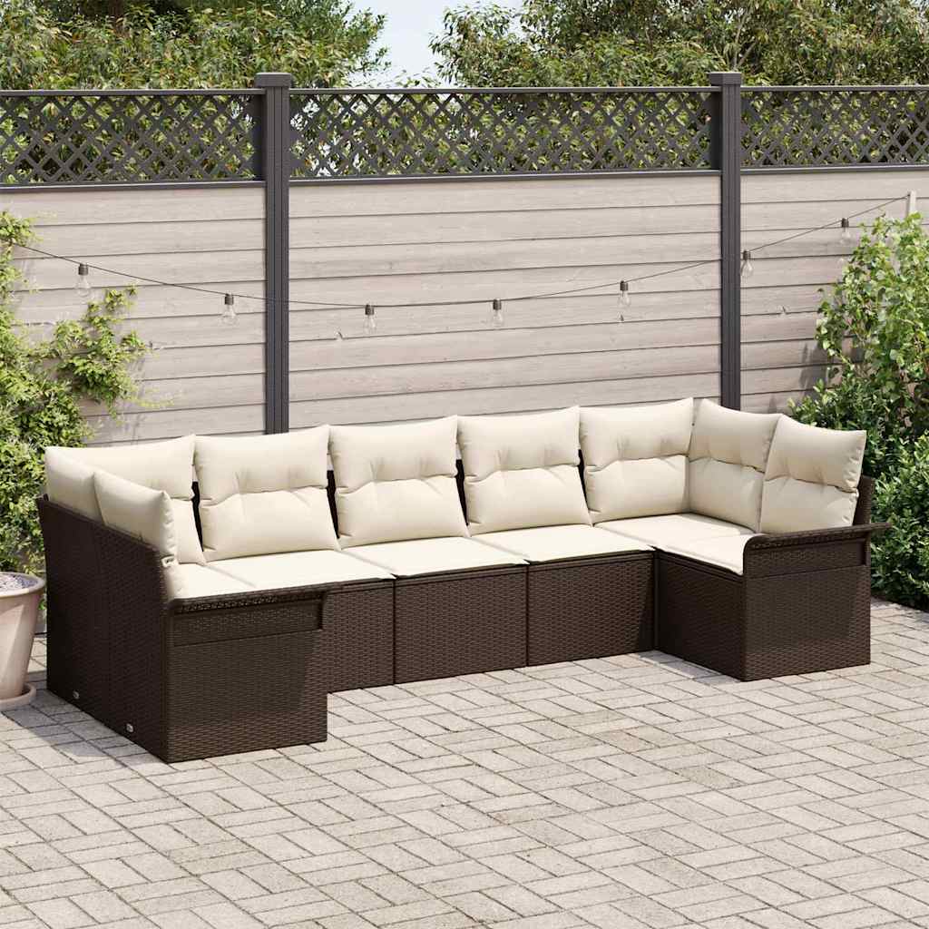 7-Piece Outdoor Sofa Set Beige Synthetic Rattan