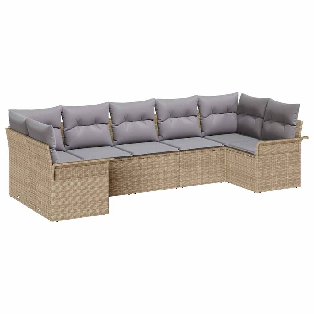 Conjunto de sofá de jardín 7 pcs Beige ratán sintético