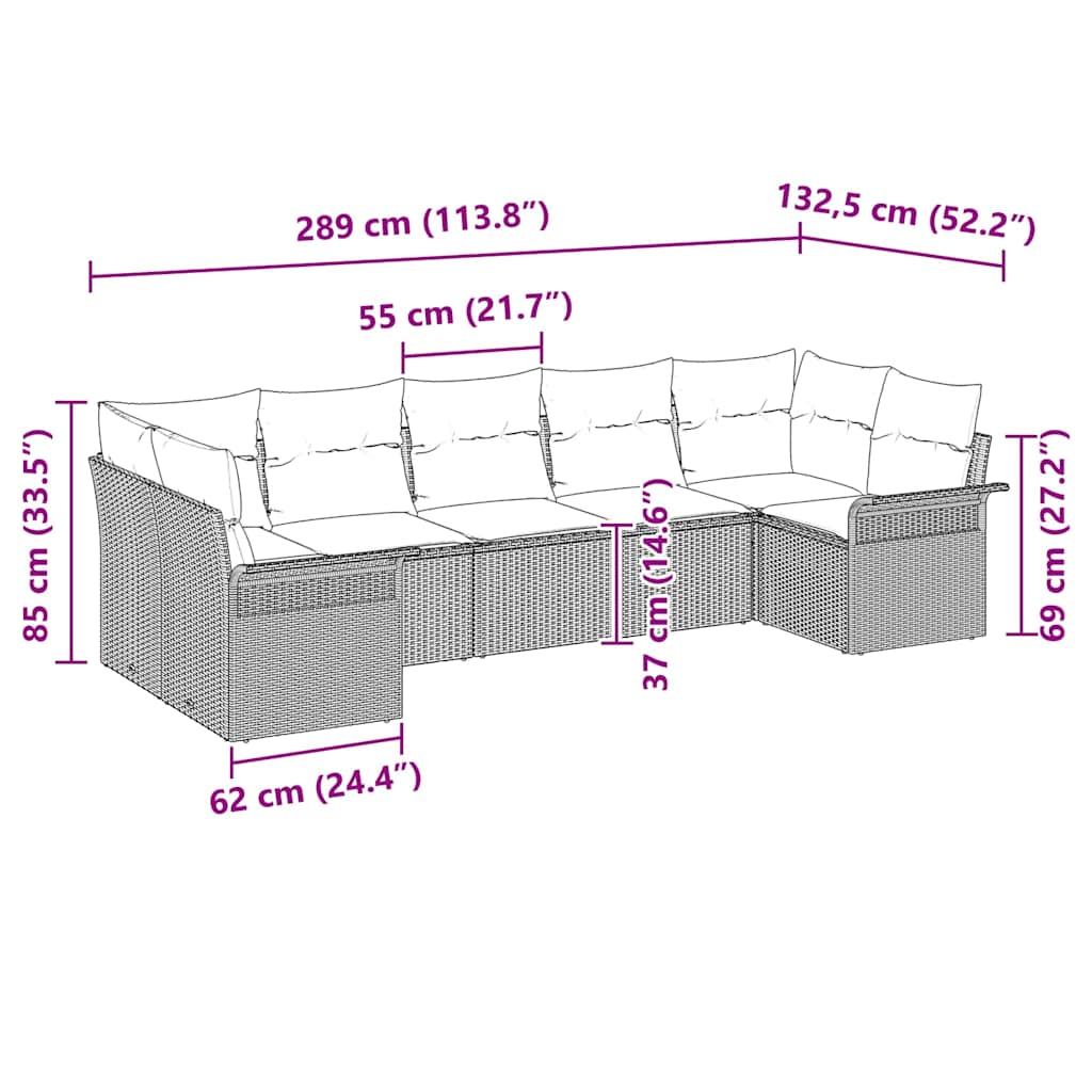 Conjunto de sofá de jardín 7 pcs Beige ratán sintético