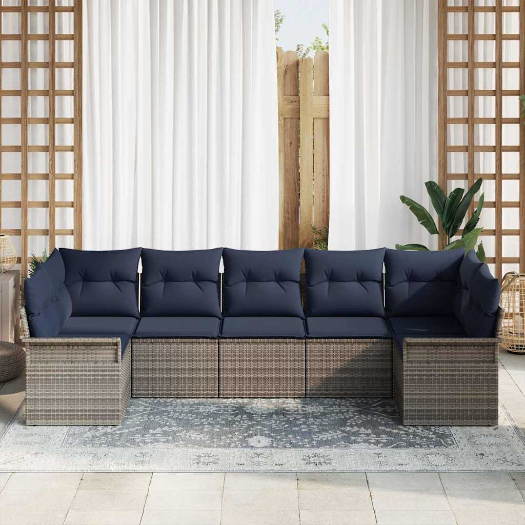 Conjunto de sofá de jardín con cojín 7 pcs Gris Poliratán