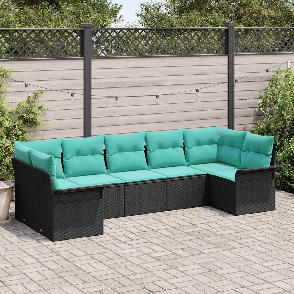 Conjunto de sofá de jardín con cojín 7 pcs Gris Poliratán