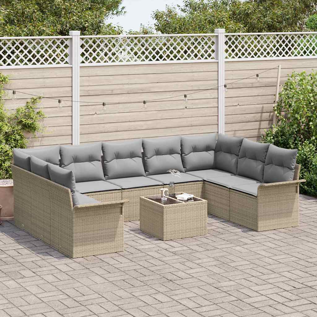 Conjunto de sofás de jardín 10 pcs Beige ratán sintético