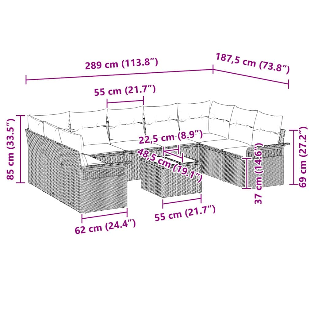 Conjunto de sofás de jardín 10 pcs Beige ratán sintético