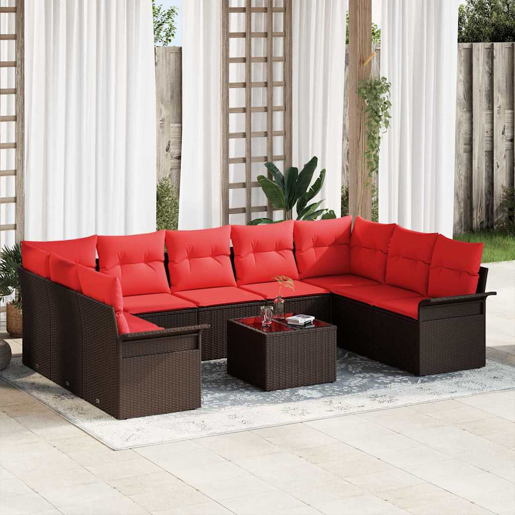 Conjunto de sofá de jardim 10 peças Cinzento vime sintético