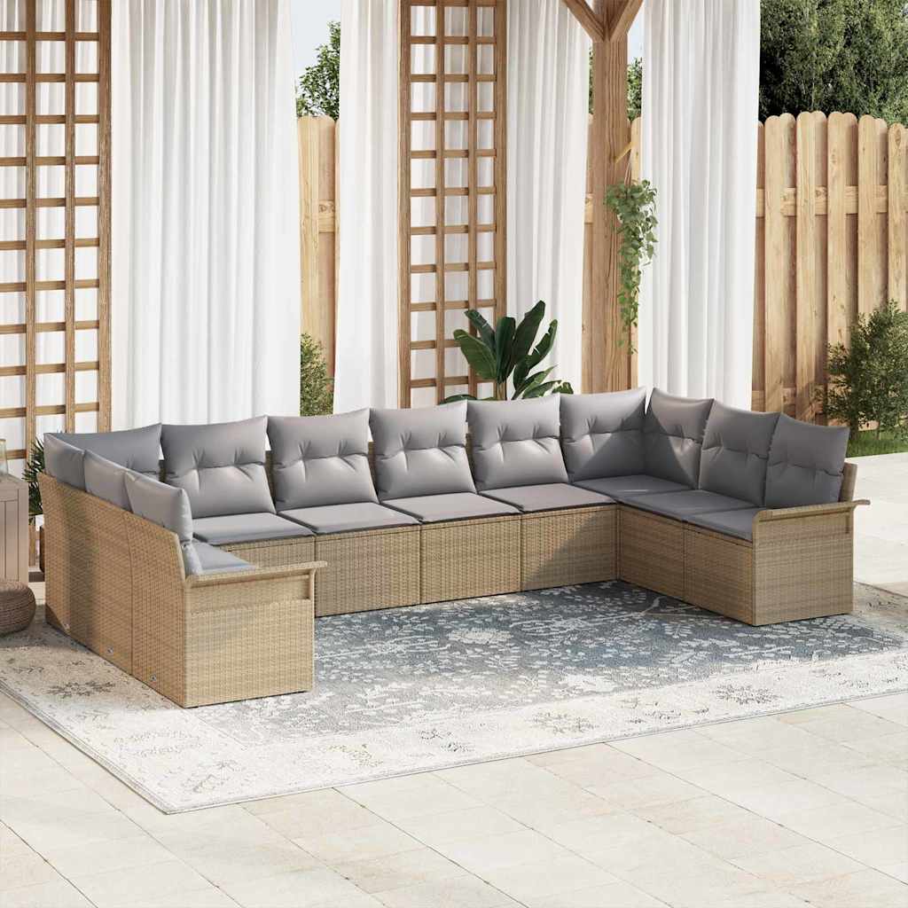 Conjunto de sofá de jardín 10 pcs Beige ratán sintético