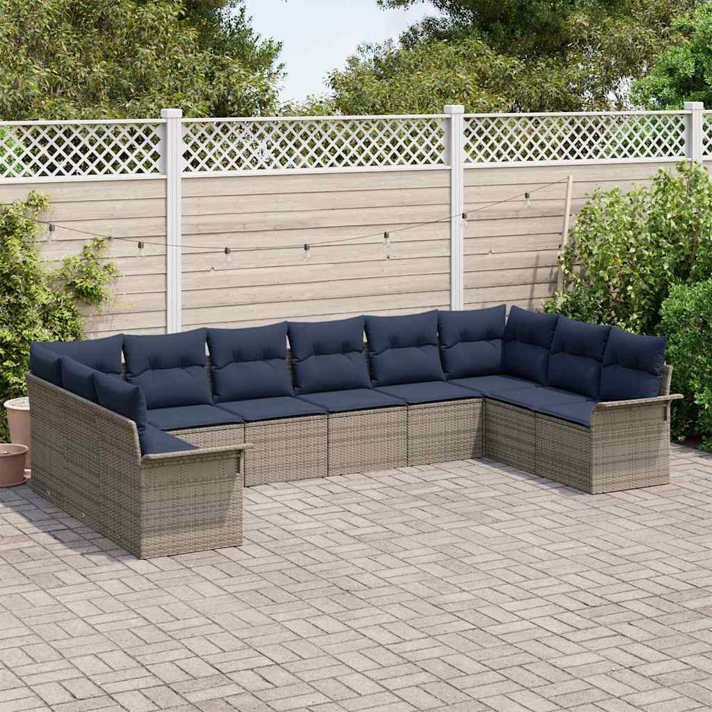 Conjunto de sofá de jardín 10 pcs Gris ratán sintético