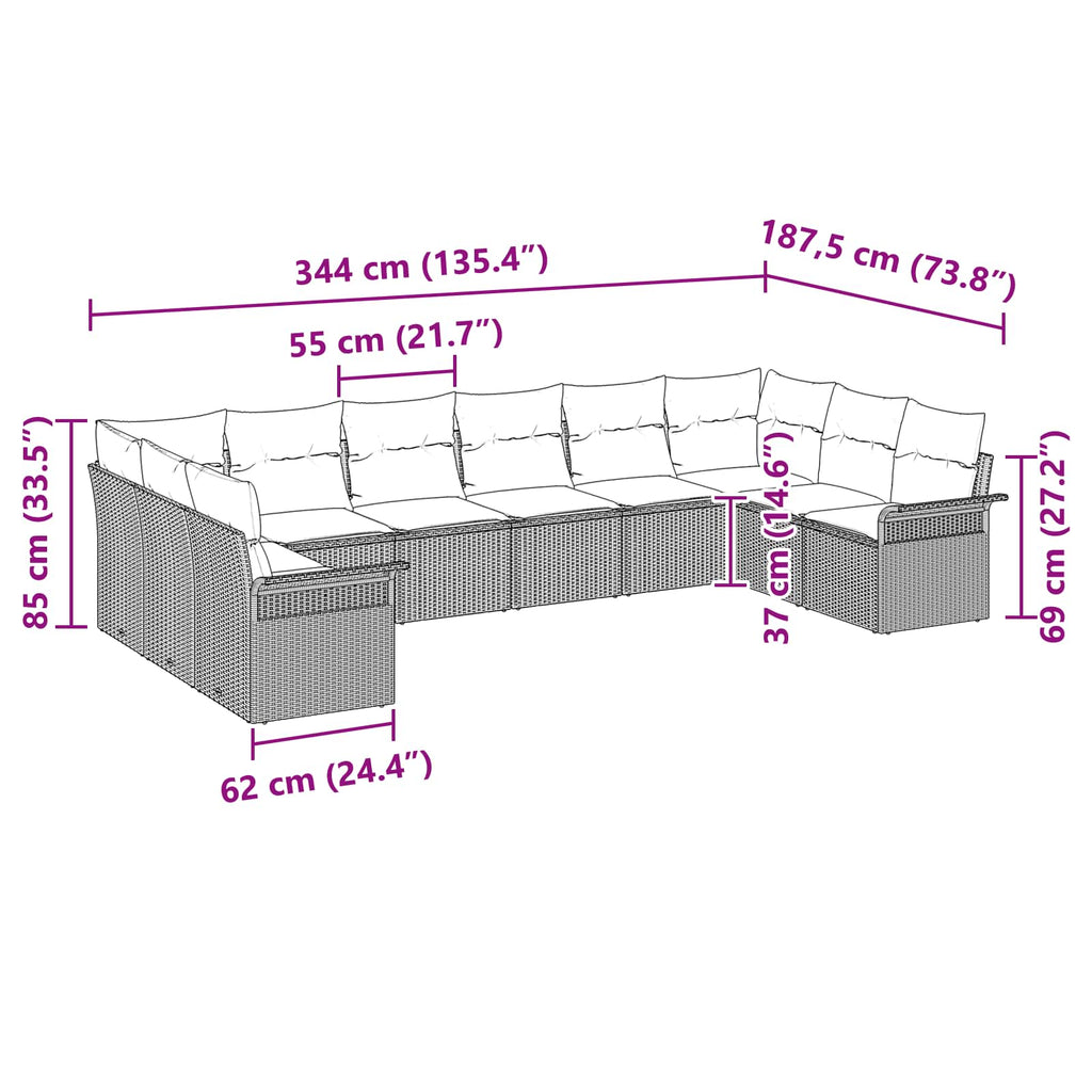 Conjunto de sofá de jardín 10 pcs Gris ratán sintético