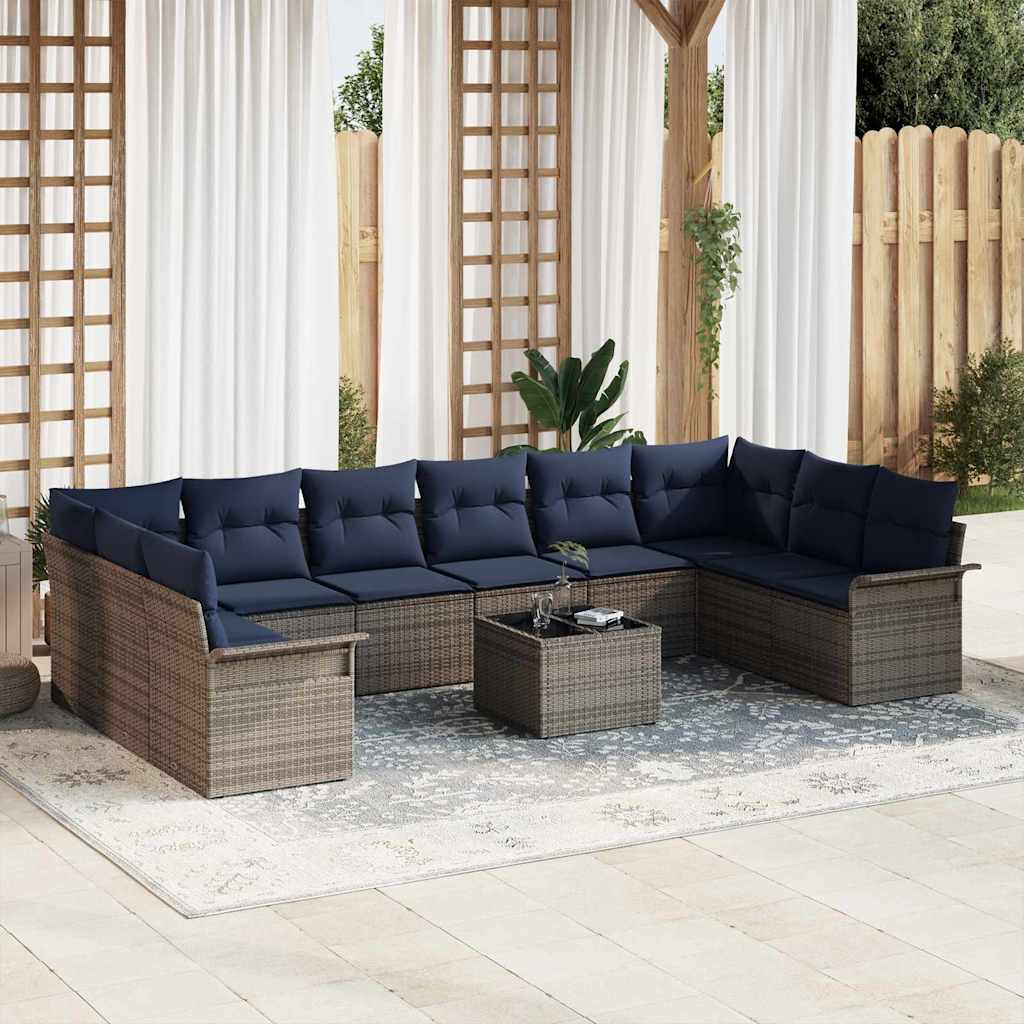 Conjunto de sofá de jardín 10 pcs Gris ratán sintético