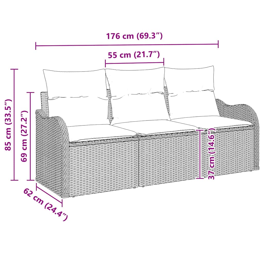 Conjunto de sofás de jardín 3 pcs Beige ratán sintético