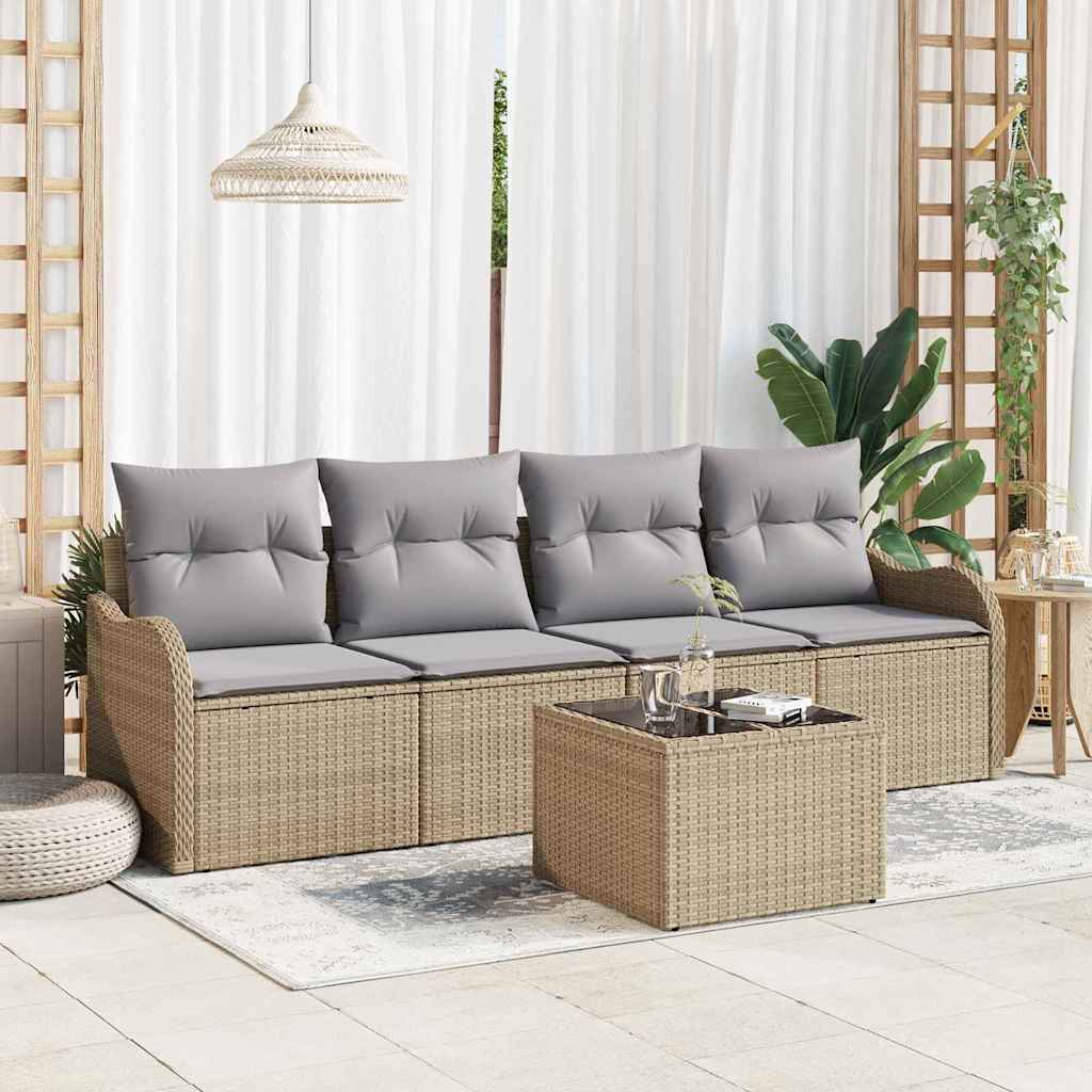 Conjunto de sofá de jardín Beige ratán sintético