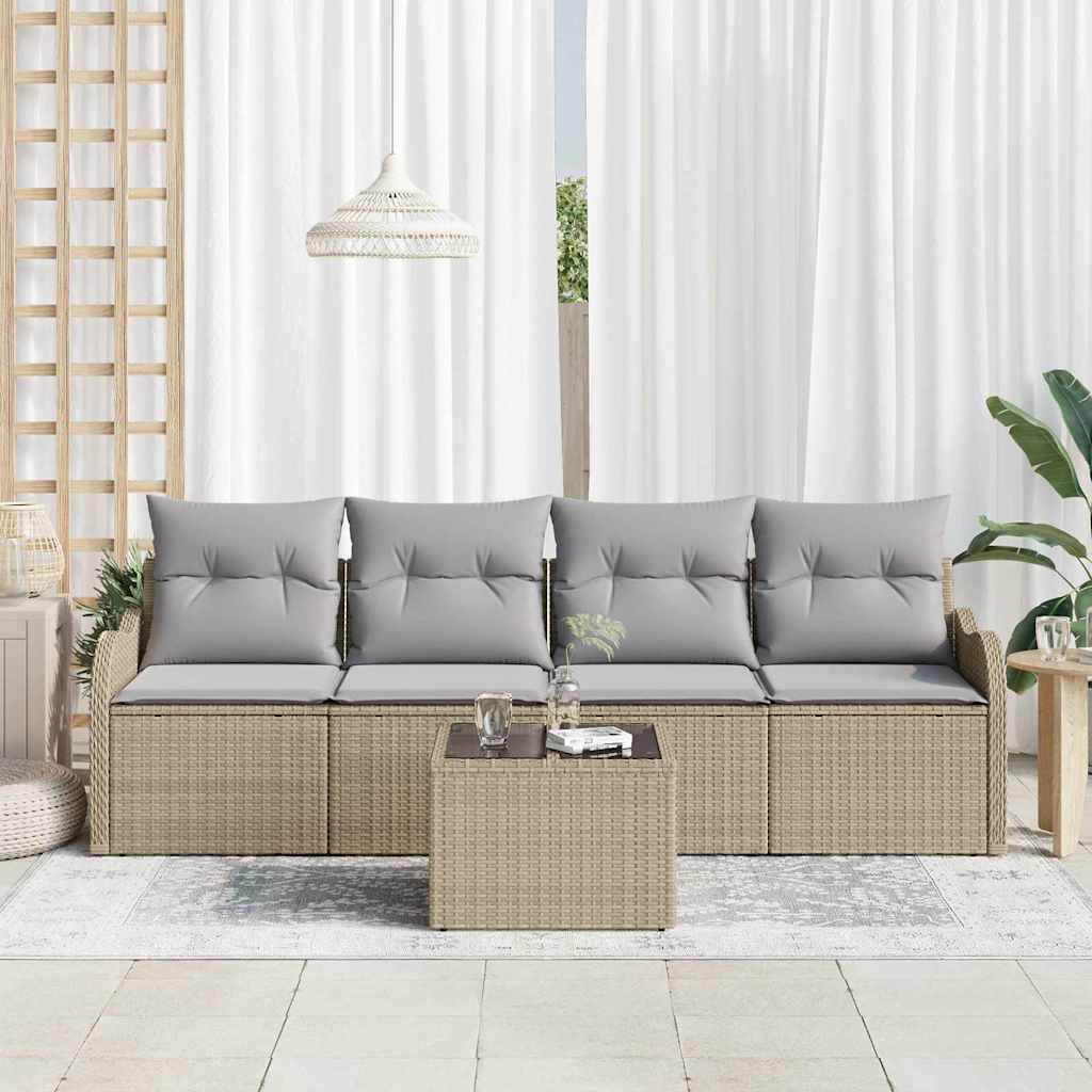 Conjunto de sofá de jardín Beige ratán sintético