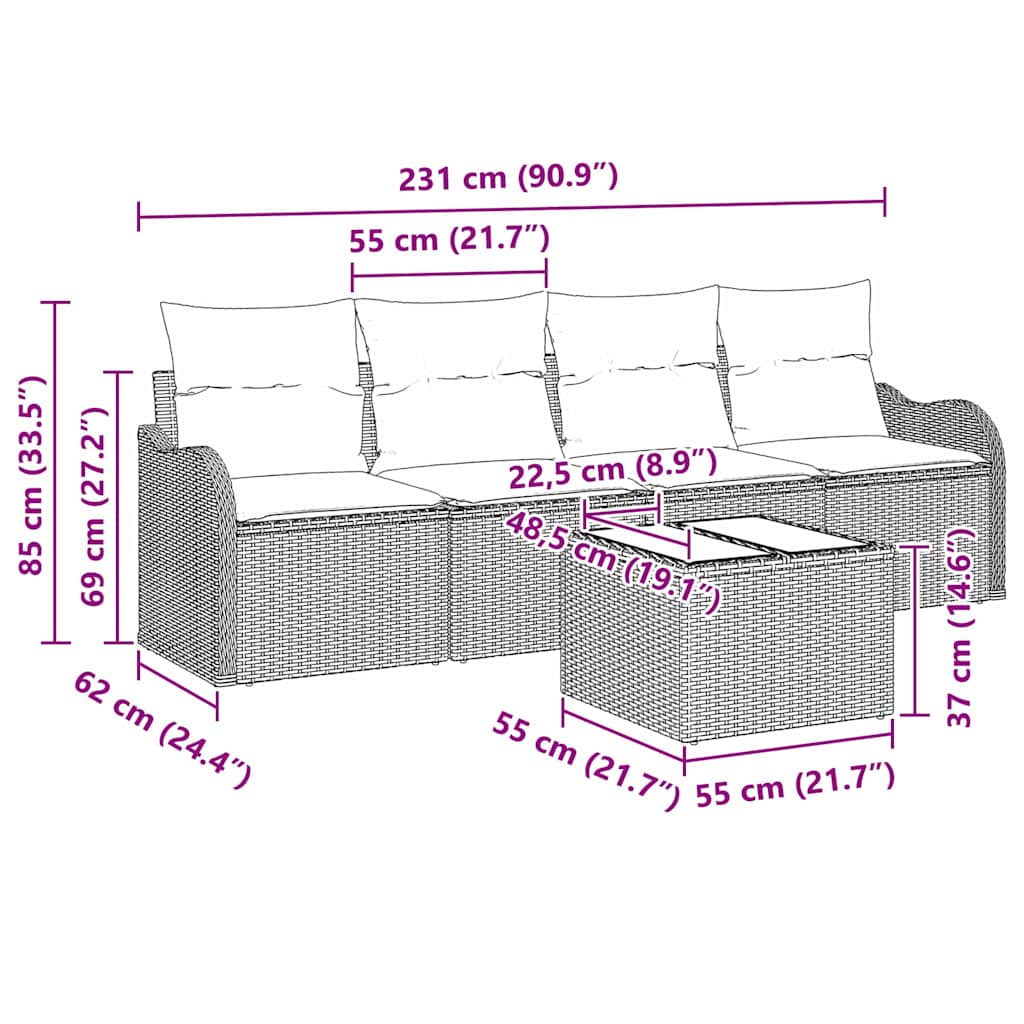 Conjunto de sofá de jardín Beige ratán sintético