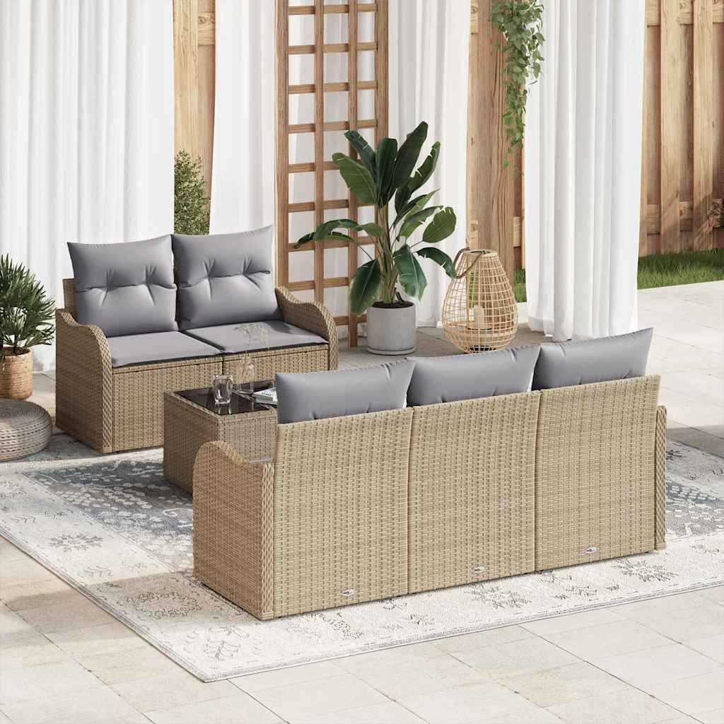 Conjunto de sofá de jardín Beige ratán sintético