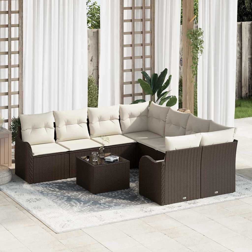 Conjunto de sofá de jardín 9 pcs Gris Claro ratán sintético