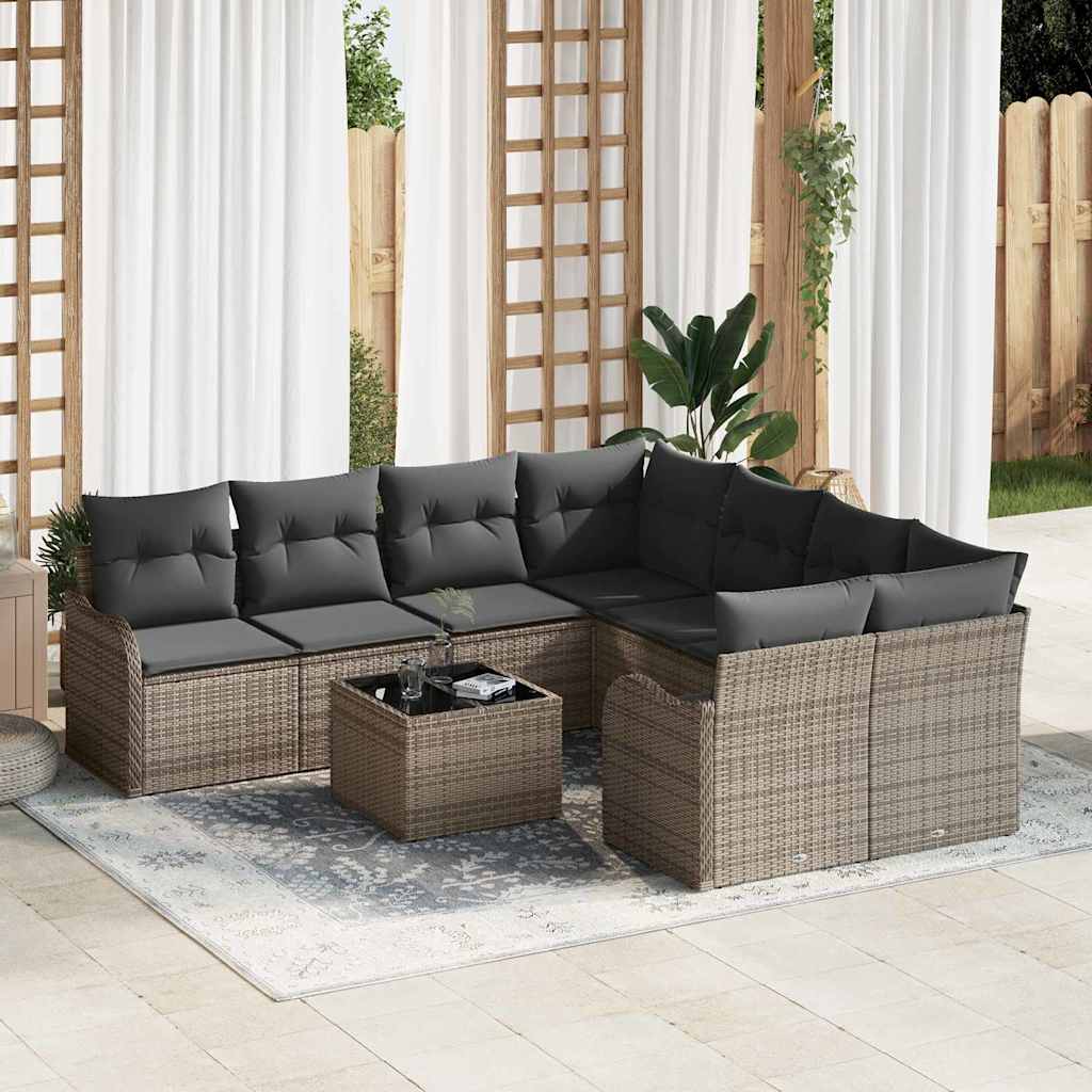 Conjunto de sofá de jardín 9 pcs Gris Claro ratán sintético