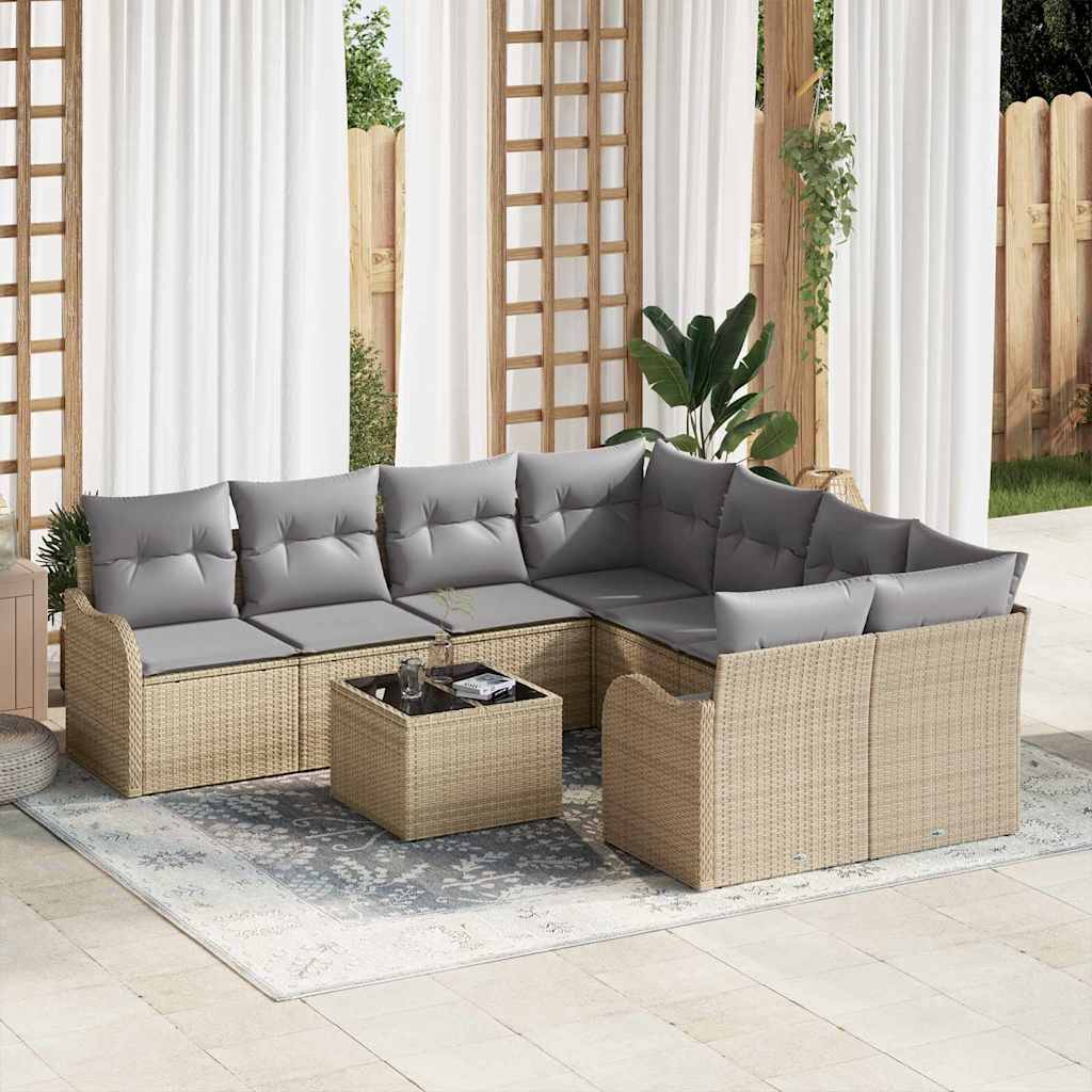 Conjunto de sofá de jardín 9 pcs Gris Claro ratán sintético