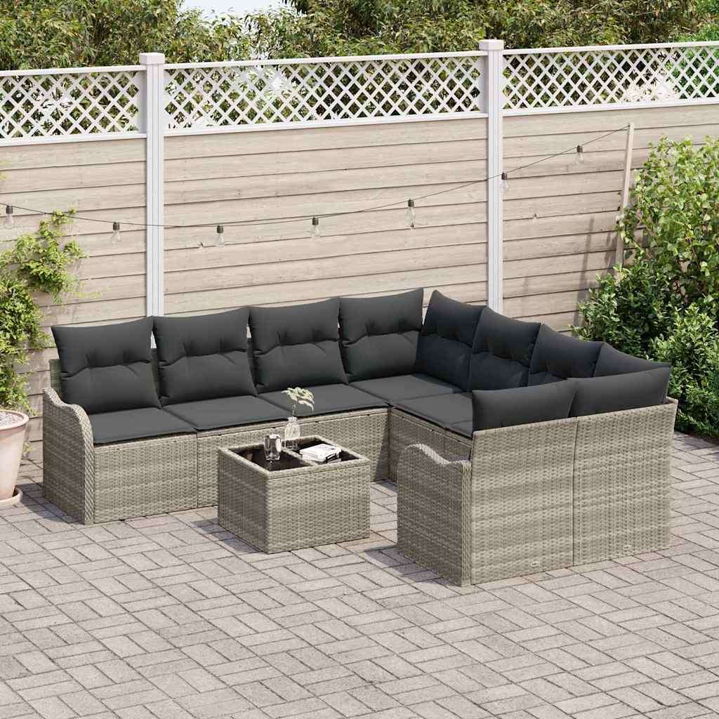 Conjunto de sofá de jardín 9 pcs Gris Claro ratán sintético