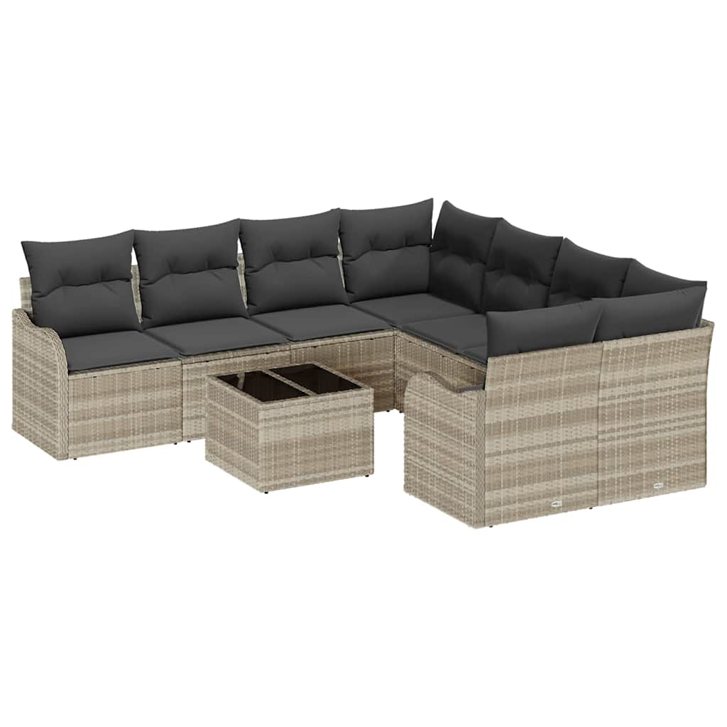 Conjunto de sofá de jardín 9 pcs Gris Claro ratán sintético